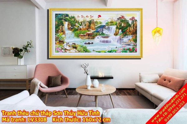 Tranh thêu chữ thập Sơn Thủy Hữu Tình LV3308