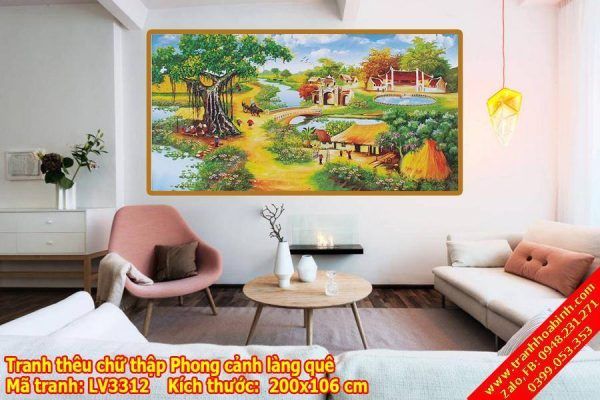 Tranh thêu chữ thập Phong Cảnh Làng Quê LV3312