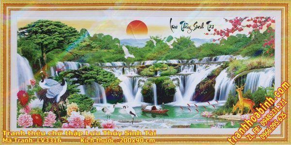 Tranh thêu chữ thập Lưu thủy sinh tài LV3316