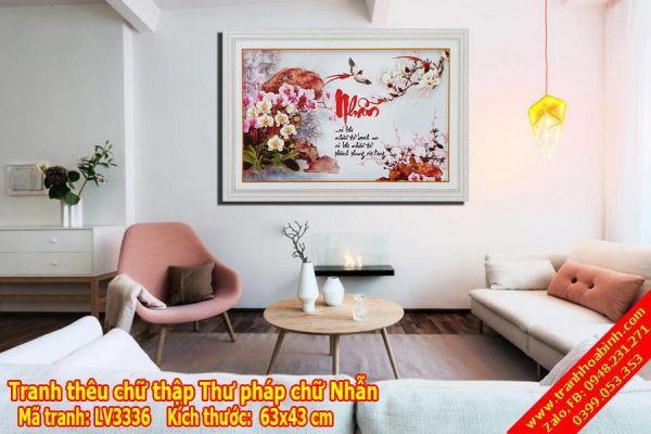 Tranh thêu chữ thập thư pháp chữ Nhẫn LV3336