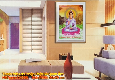 Tranh thêu chữ thập Phật Bà Quan Âm LV3389 - Tranh thêu Bồ Tát