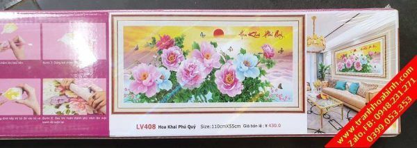 Tranh gắn đá Hoa Khai Phú Quý LV408 - Tranh Hoa Mẫu Đơn