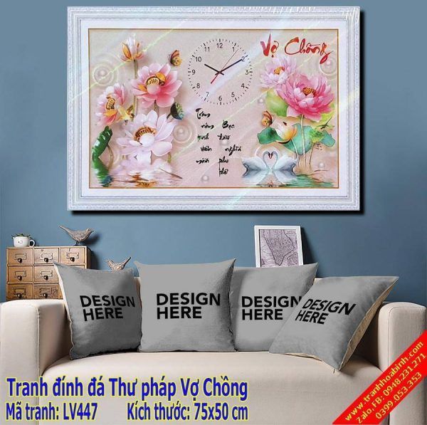 Tranh gắn đá đồng hồ chữ thư pháp Vợ Chồng LV447