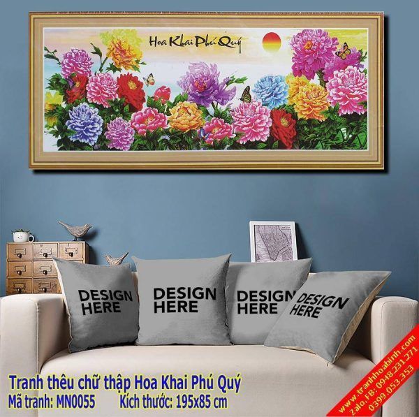 Tranh thêu chữ thập Hoa Khai Phú Quý MN0055 - Hoa Mẫu Đơn