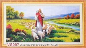 Tranh đính đá Chúa Jesus và đàn cừu VS097
