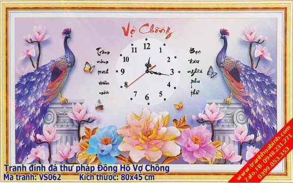 Tranh đính đá đồng hồ chữ thư pháp Vợ Chồng VS062