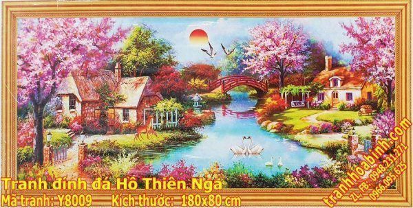 Tranh đính đá Hồ Thiên Nga Y8009 - Mùa Xuân Ấm Áp