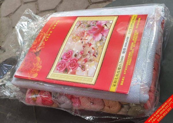 Tranh thêu chữ thập Hoa Hồng Cá Chép Cửu Ngư ZGF0776