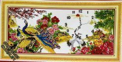 Tranh thêu Đồng hồ Chim Công Hoa Mẫu Đơn – Phu Thê viên mãn - a1081