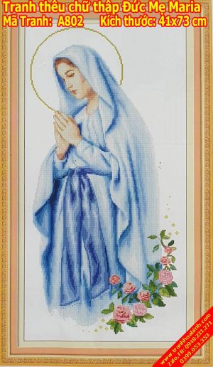 Tranh thêu chữ thập Đức Mẹ Maria A802