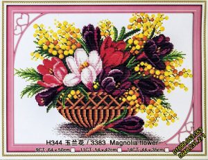 Tranh thêu Giỏ hoa Mộc Lan – H344